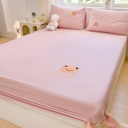 九亭家纺  2024新款熊熊系列全棉刺绣单层床笠 熊熊-豆沙