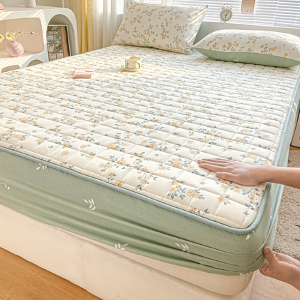鑫钰 2024新款全棉印花大豆夹棉床笠床垫保护罩 浅影落香