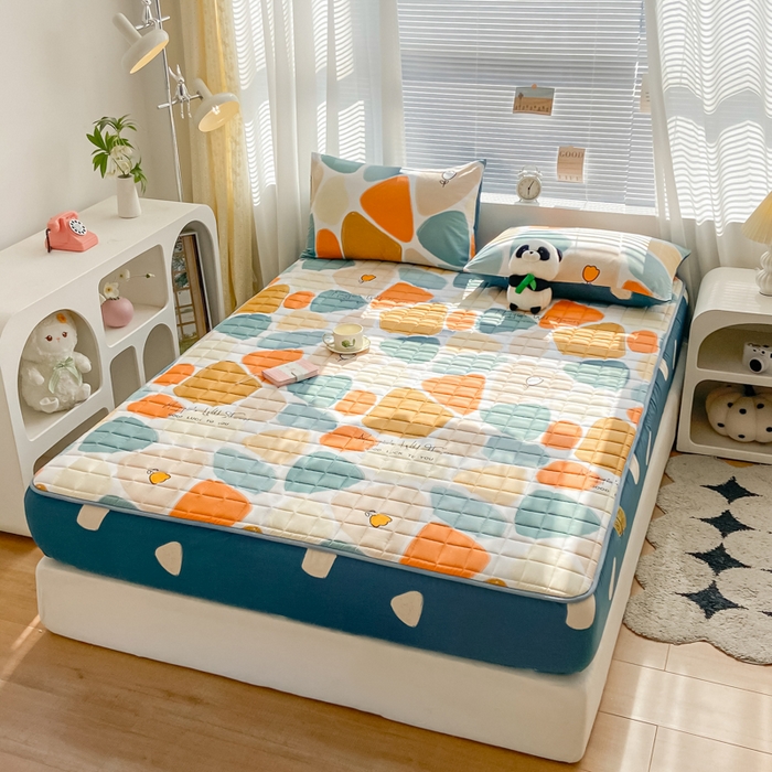 91家纺网 家纺一手货源 找家纺 鑫钰 2024新款全棉印花大豆夹棉床笠床垫保护罩 雨花石