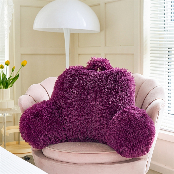 91家纺网 家纺一手货源 找家纺 品尚嘉 2025新款长毛绒拥抱式腰靠跨境外贸水貂绒靠垫沙发靠背 腰靠-枣红