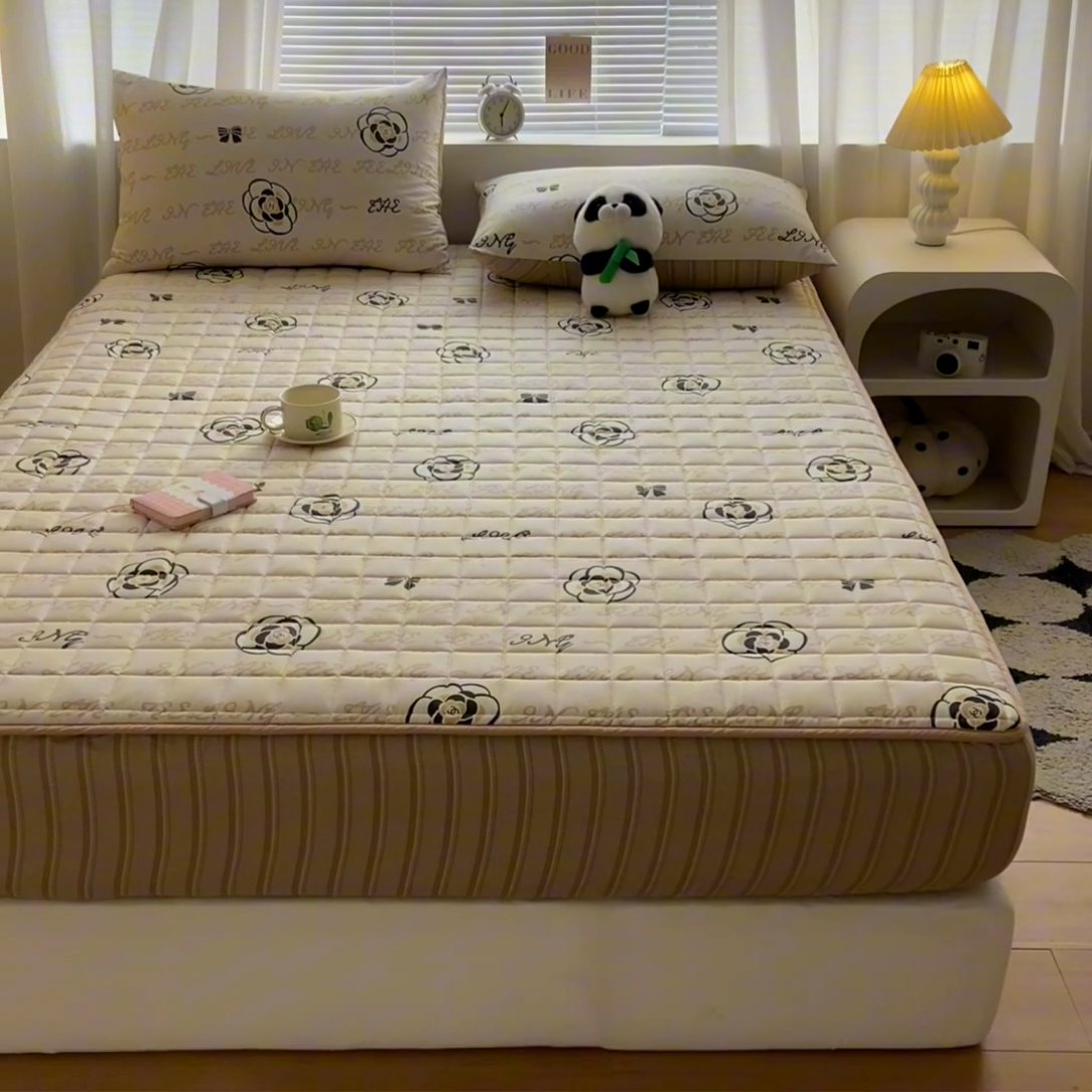 91家纺网 家纺一手货源 找家纺 鑫钰 2024新款全棉印花大豆夹棉床笠床垫保护罩 莱卡时尚