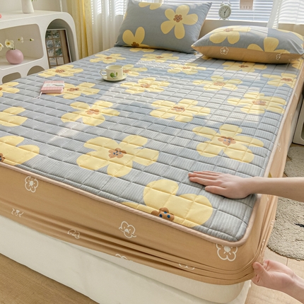 鑫钰 2024新款全棉印花大豆夹棉床笠床垫保护罩 花香爱恋-灰