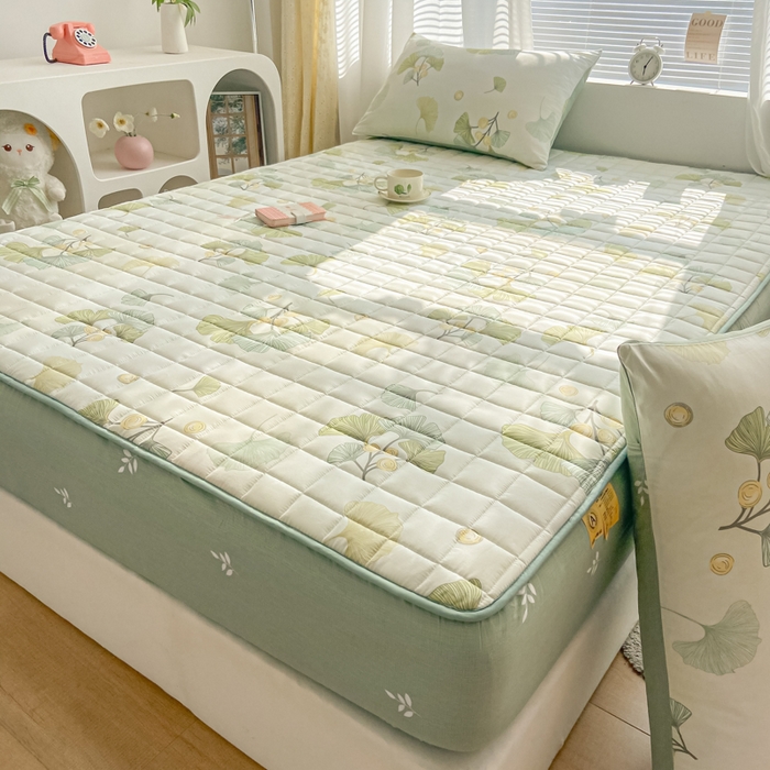 91家纺网 家纺一手货源 找家纺 鑫钰 2024新款全棉印花大豆夹棉床笠床垫保护罩 银杏叶语