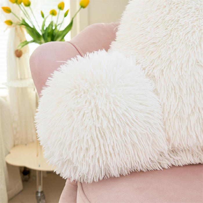 91家纺网 家纺一手货源 找家纺 品尚嘉 2025新款长毛绒拥抱式腰靠跨境外贸水貂绒靠垫沙发靠背 腰靠-米白