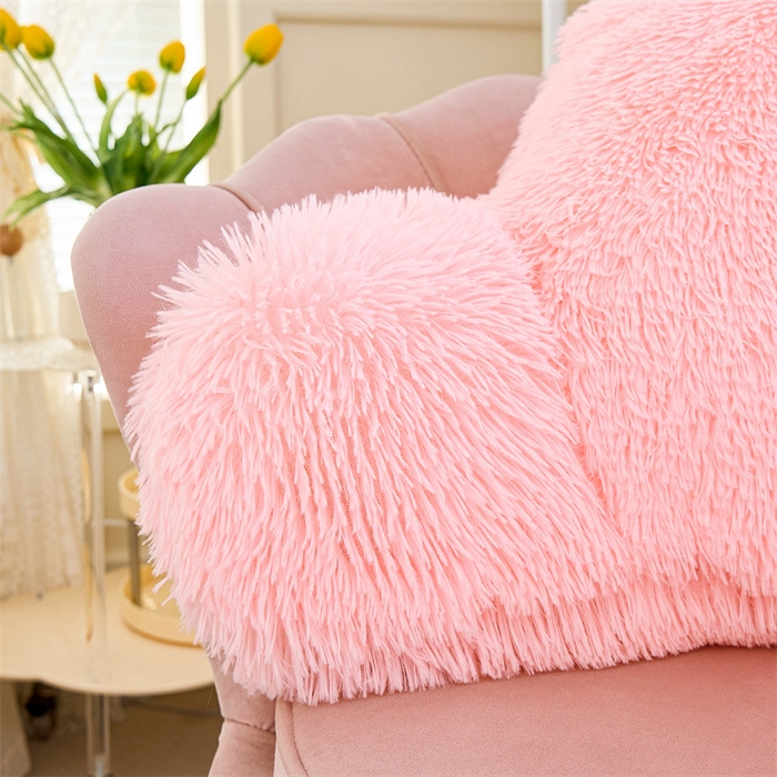 91家纺网 家纺一手货源 找家纺 品尚嘉 2025新款长毛绒拥抱式腰靠跨境外贸水貂绒靠垫沙发靠背 腰靠-浅粉