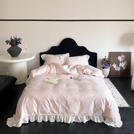 91家纺网 家纺一手货源 找家纺 MIU缪家居 2024新款100支天丝棉四件套-舒芙蕾 粉色