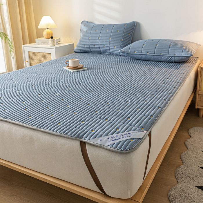 91家纺网 家纺一手货源 找家纺 鑫钰 2024新款1公分厚乳胶床垫薄款席梦思保护垫床护垫-星愿 乳胶床褥-星愿-风铃蓝