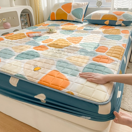 91家纺网 家纺一手货源 找家纺 鑫钰 2024新款全棉印花大豆夹棉床笠床垫保护罩 雨花石