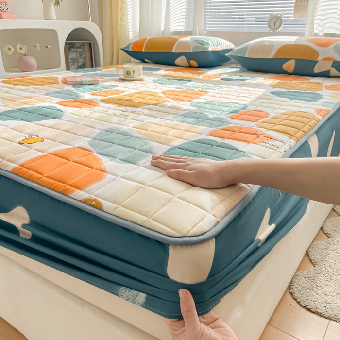 91家纺网 家纺一手货源 找家纺 鑫钰 2024新款全棉印花大豆夹棉床笠床垫保护罩 雨花石