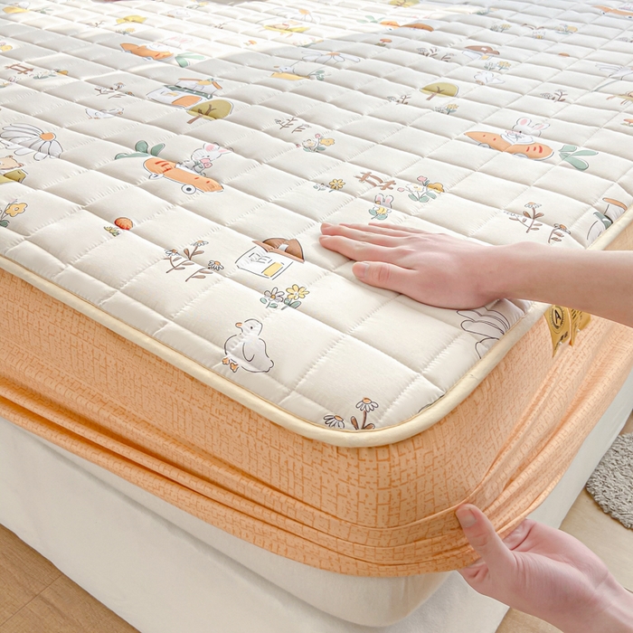 91家纺网 家纺一手货源 找家纺 鑫钰 2024新款全棉印花大豆夹棉床笠床垫保护罩 田园趣事