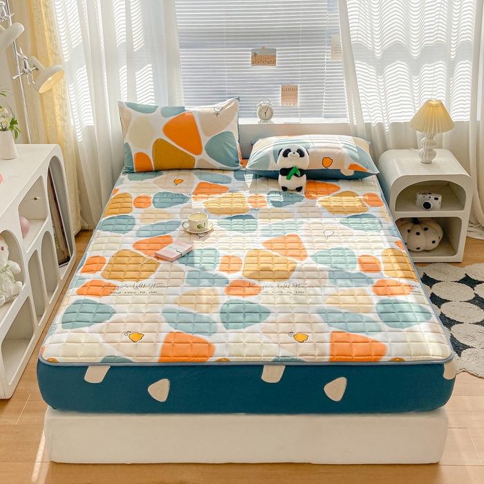 91家纺网 家纺一手货源 找家纺 鑫钰 2024新款全棉印花大豆夹棉床笠床垫保护罩 雨花石