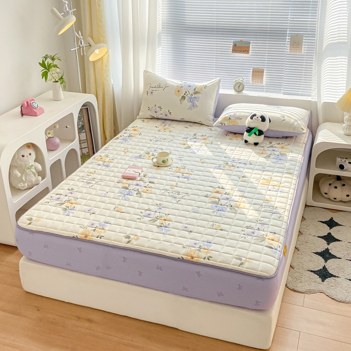 91家纺网 家纺一手货源 找家纺 鑫钰 2024新款全棉印花大豆夹棉床笠床垫保护罩 迷雾花漾