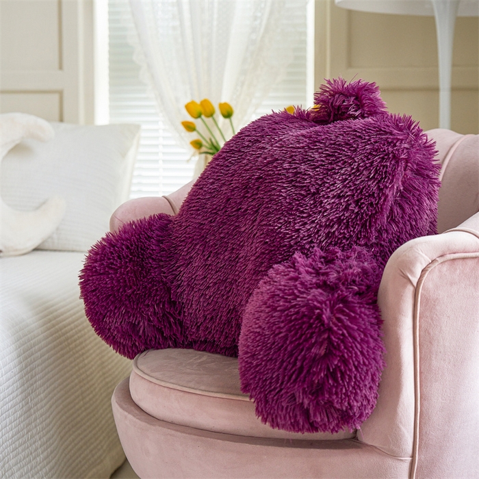 91家纺网 家纺一手货源 找家纺 品尚嘉 2025新款长毛绒拥抱式腰靠跨境外贸水貂绒靠垫沙发靠背 腰靠-枣红