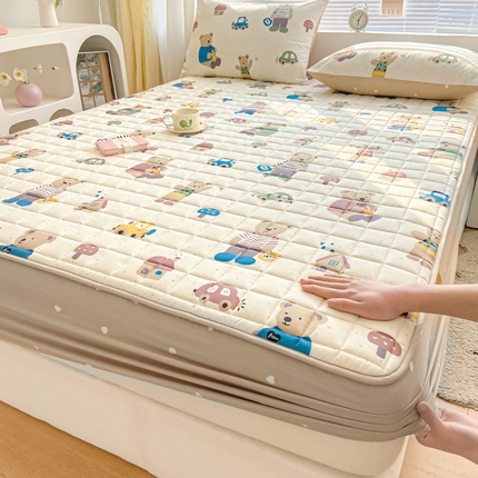 鑫钰 2024新款全棉印花大豆夹棉床笠床垫保护罩 熊熊家园