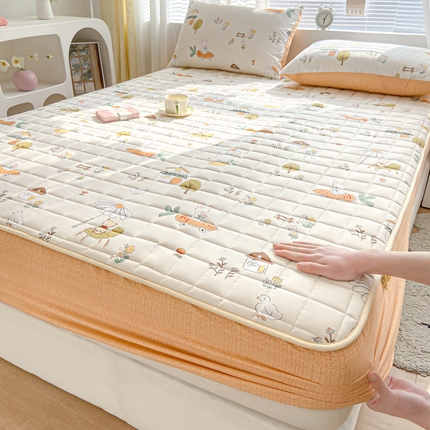 91家纺网 家纺一手货源 找家纺 鑫钰 2024新款全棉印花大豆夹棉床笠床垫保护罩 田园趣事