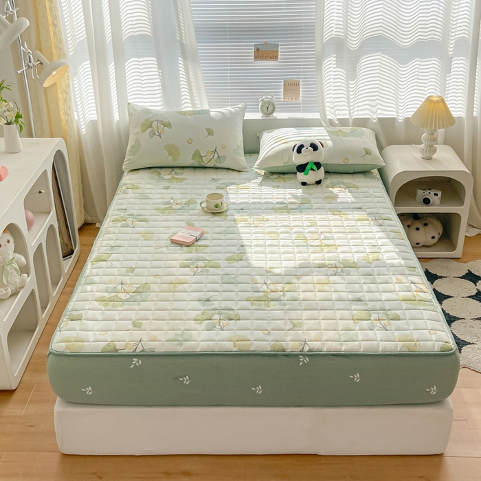 91家纺网 家纺一手货源 找家纺 鑫钰 2024新款全棉印花大豆夹棉床笠床垫保护罩 银杏叶语