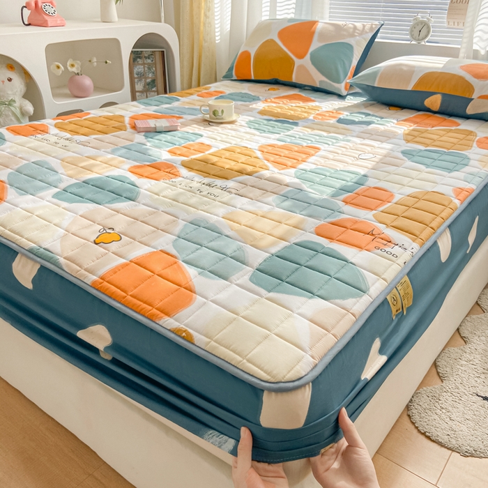 91家纺网 家纺一手货源 找家纺 鑫钰 2024新款全棉印花大豆夹棉床笠床垫保护罩 雨花石