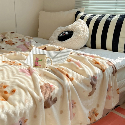 91家纺网 家纺一手货源 找家纺 桃喜 2024新款双面牛奶绒毛毯 欢乐小猫