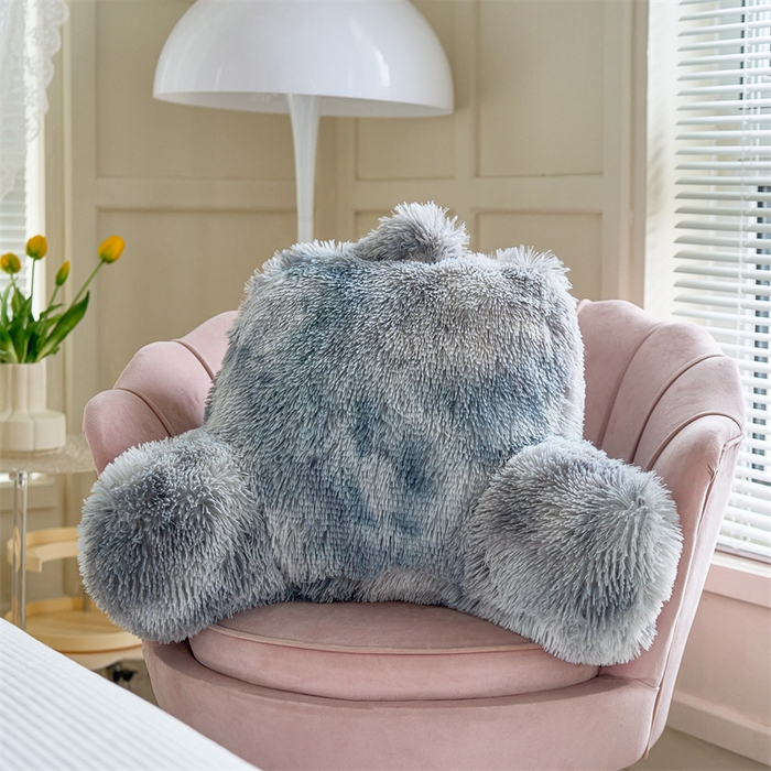 91家纺网 家纺一手货源 找家纺 品尚嘉 2025新款长毛绒拥抱式腰靠跨境外贸水貂绒靠垫沙发靠背 腰靠-扎染浅灰