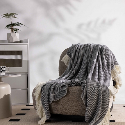 91家纺网 家纺一手货源 找家纺 （总）暖绵绵 2025新款棉腈混纺提花多功能针织毯-贝利