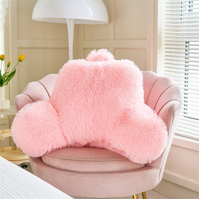 91家纺网 家纺一手货源 找家纺 品尚嘉 2025新款长毛绒拥抱式腰靠跨境外贸水貂绒靠垫沙发靠背 腰靠-浅粉
