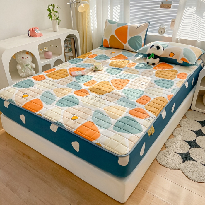 91家纺网 家纺一手货源 找家纺 鑫钰 2024新款全棉印花大豆夹棉床笠床垫保护罩 雨花石