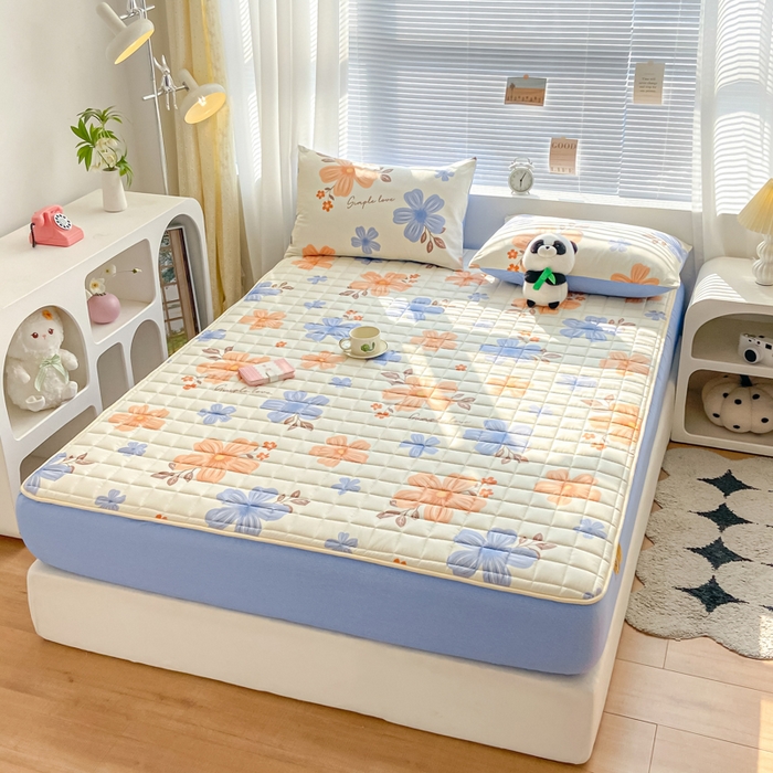 91家纺网 家纺一手货源 找家纺 鑫钰 2024新款全棉印花大豆夹棉床笠床垫保护罩 悠然花香