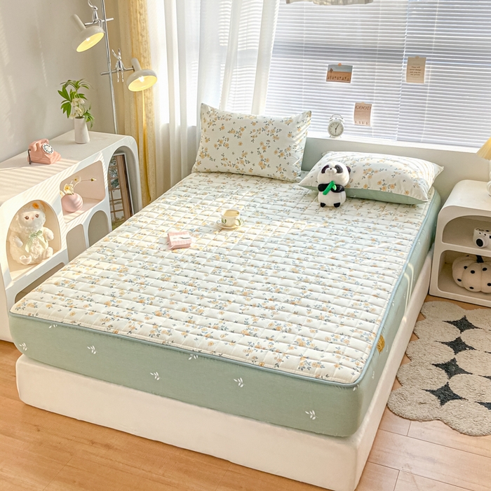 91家纺网 家纺一手货源 找家纺 鑫钰 2024新款全棉印花大豆夹棉床笠床垫保护罩 浅影落香