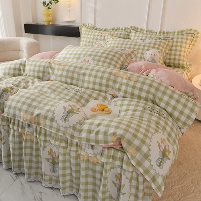 91家纺网 家纺一手货源 找家纺 美达2025全棉蕾丝小花边单层床裙全棉四件套 茉彩