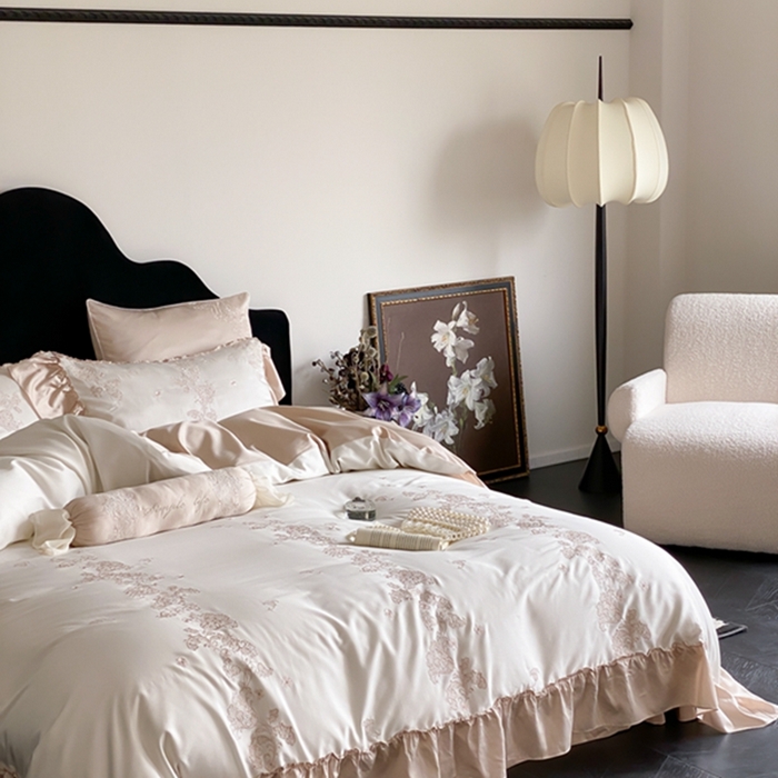 91家纺网 家纺一手货源 找家纺 MIU缪家居 2024新款100支天丝棉四件套-舒芙蕾 白色