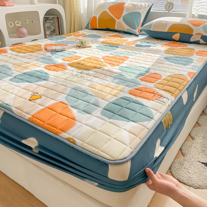 91家纺网 家纺一手货源 找家纺 鑫钰 2024新款全棉印花大豆夹棉床笠床垫保护罩 雨花石