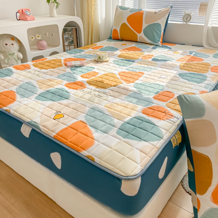 91家纺网 家纺一手货源 找家纺 鑫钰 2024新款全棉印花大豆夹棉床笠床垫保护罩 雨花石