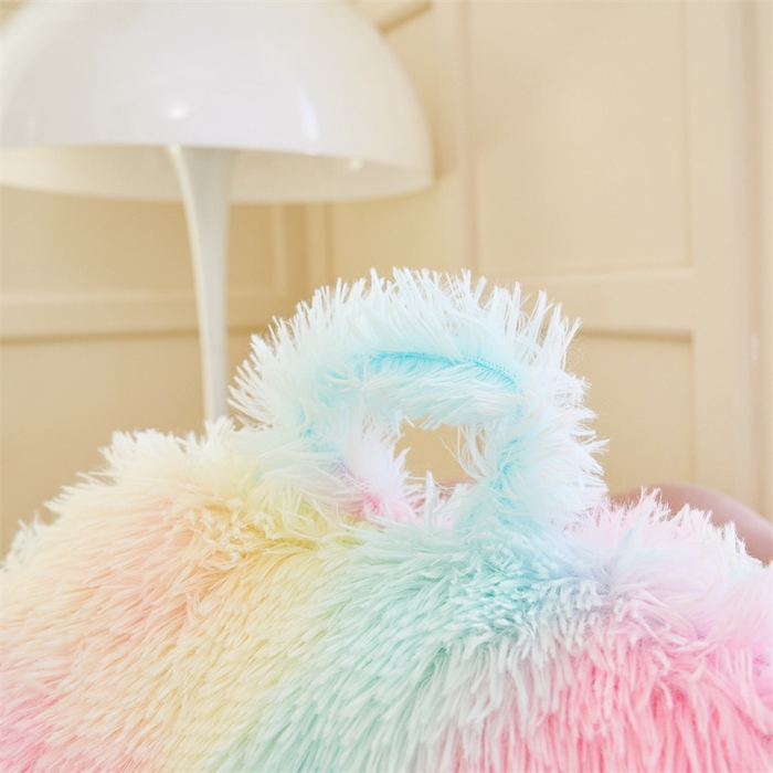 91家纺网 家纺一手货源 找家纺 品尚嘉 2025新款长毛绒拥抱式腰靠跨境外贸水貂绒靠垫沙发靠背 腰靠-彩虹