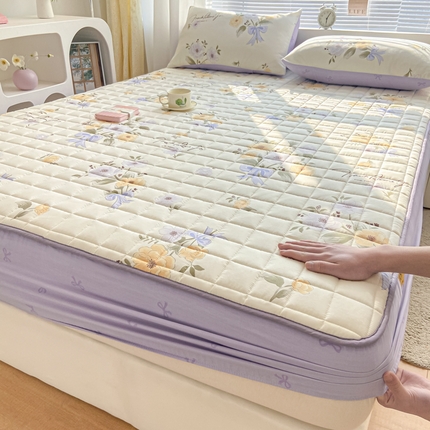 鑫钰 2024新款全棉印花大豆夹棉床笠床垫保护罩 迷雾花漾