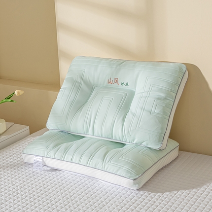 91家纺网 家纺一手货源 找家纺 萌番宝 2024新拼冰丝刺绣乳胶枕芯山风冰丝夏季凉感护颈枕枕头枕芯 绿色