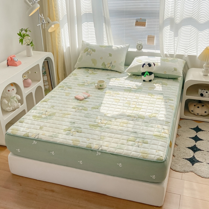 91家纺网 家纺一手货源 找家纺 鑫钰 2024新款全棉印花大豆夹棉床笠床垫保护罩 银杏叶语