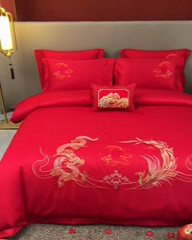 91家纺网 家纺一手货源 找家纺 晶缦家纺 2024新款亲肤舒适棉刺绣花婚庆四件套系列 龙威凤采-绣花花边床单款