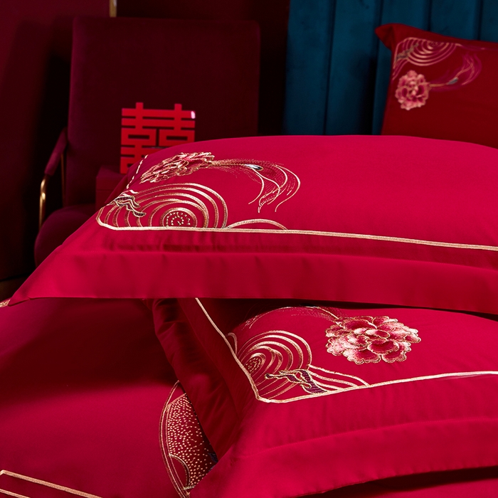 91家纺网 家纺一手货源 找家纺 晶缦家纺 2024新款亲肤舒适棉刺绣花婚庆四件套系列 缘来是你-悦-绣花花边床单款