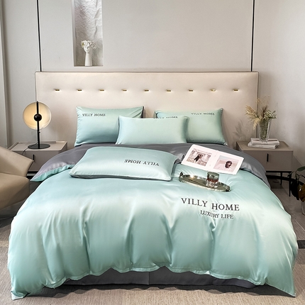 眠帛家居 2024新款水洗真丝绣花四件套-惟丽系列 繁星蓝-经典灰
