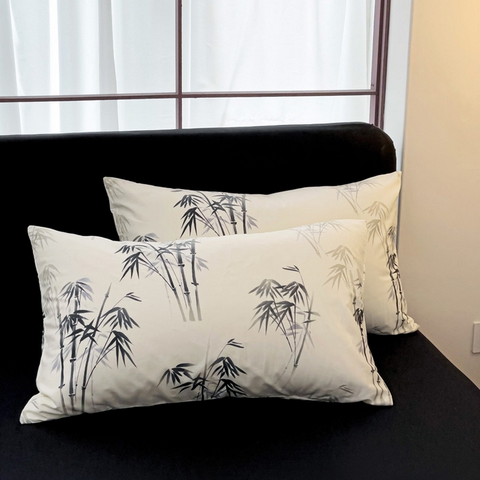 91家纺网 家纺一手货源 找家纺 梦家居 2024新款全棉13372简约小清新四件套 墨竹—黑色