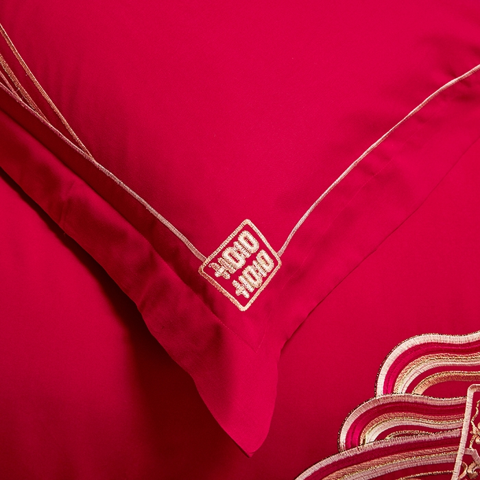 91家纺网 家纺一手货源 找家纺 晶缦家纺 2024新款亲肤舒适棉刺绣花婚庆四件套系列 喜上心头-绣花花边床单款