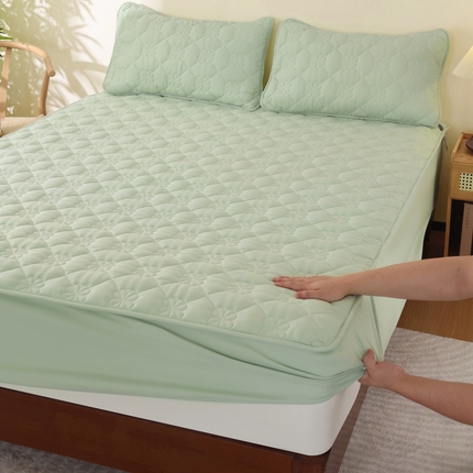 91家纺网 家纺一手货源 找家纺 （总）张先生2024A类水洗棉麻夹棉床笠-四叶草