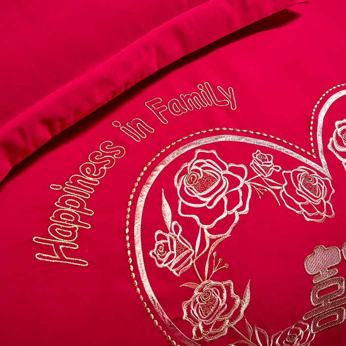 91家纺网 家纺一手货源 找家纺 晶缦家纺 2024新款亲肤舒适棉刺绣花婚庆四件套系列 永结同心-悦-绣花花边床单款