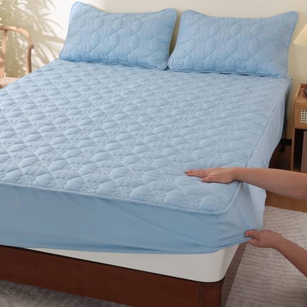 91家纺网 家纺一手货源 找家纺 （总）张先生2024A类水洗棉麻夹棉床笠-四叶草