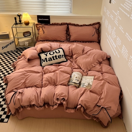 91家纺网 家纺一手货源 找家纺 春光里 2024新款蝴蝶结花边磨毛四件套