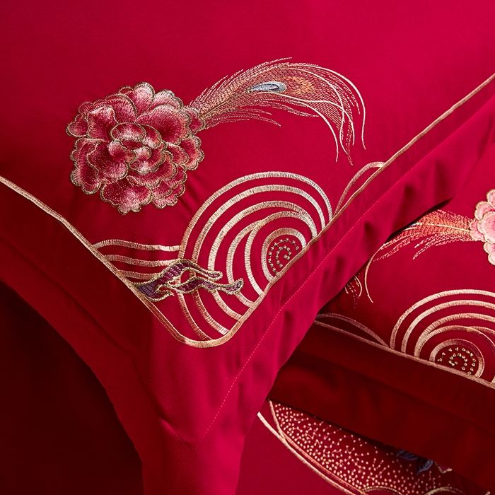 91家纺网 家纺一手货源 找家纺 晶缦家纺 2024新款亲肤舒适棉刺绣花婚庆四件套系列 缘来是你-悦-绣花花边床单款