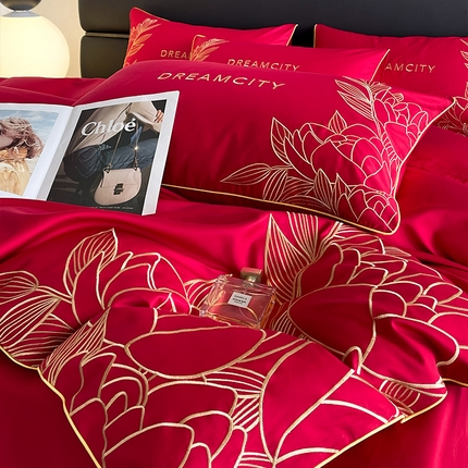 91家纺网 家纺一手货源 找家纺 （总） 2024新款【A类母婴级】100支长绒棉四件套全棉纯棉重工刺绣轻奢风纯色简约天丝棉床单床笠款床上用品