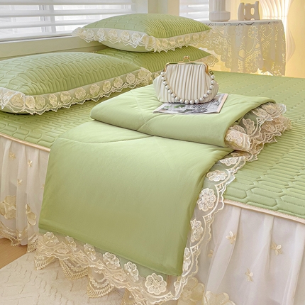 91家纺网 家纺一手货源 找家纺 米莱家纺 2024新款蕾丝绣花凉席四件套 可可绿