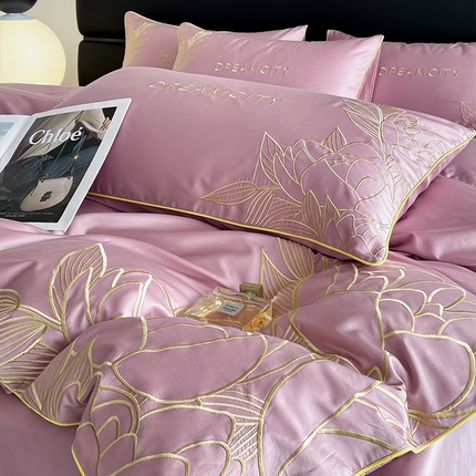 91家纺网 家纺一手货源 找家纺 （总） 2024新款【A类母婴级】100支长绒棉四件套全棉纯棉重工刺绣轻奢风纯色简约天丝棉床单床笠款床上用品