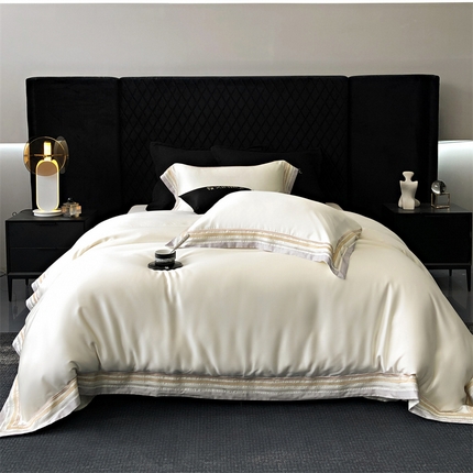 馨蕊家居 2024新款80s兰精天丝刺绣四件套-露晞 天丝露晞-元气白桃